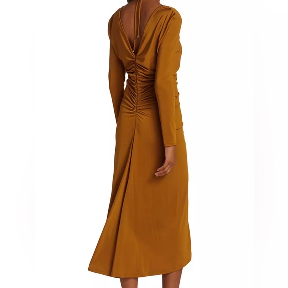 Veronica Beard Gilbert Ruched Midi Dress In Antique White Gold - Picture 3 of 6